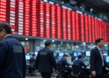 Asian equity trading floor at Friday open with a steep red descending board, as Nikkei and Kospi open sharply lower into U.S. CPI.