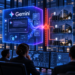 Security operations center with Gemini holographic interface warning as AI access paths reach three corporate systems