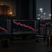 Trading desk with descending equity charts and oil-industry accents, suggesting Wall Street closed lower as oil stays elevated ahead of inflation data.