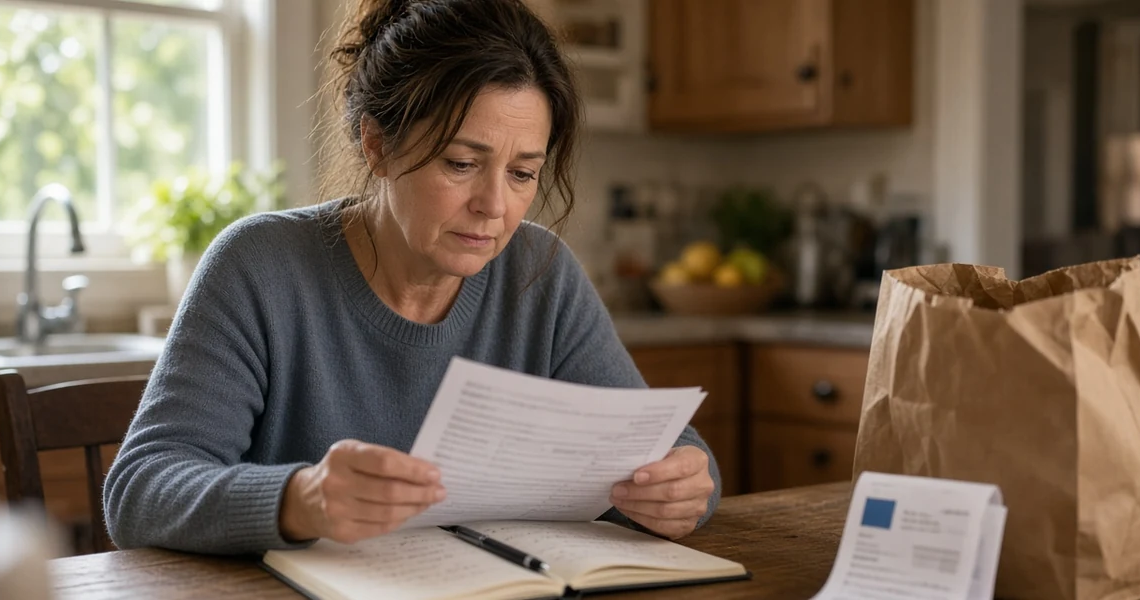 A household reviews bills at a kitchen table as U.S. consumer sentiment falls and inflation expectations rise.