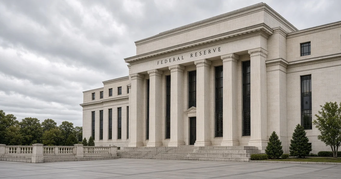 Marriner Eccles Federal Reserve Building with a clean FEDERAL RESERVE inscription.