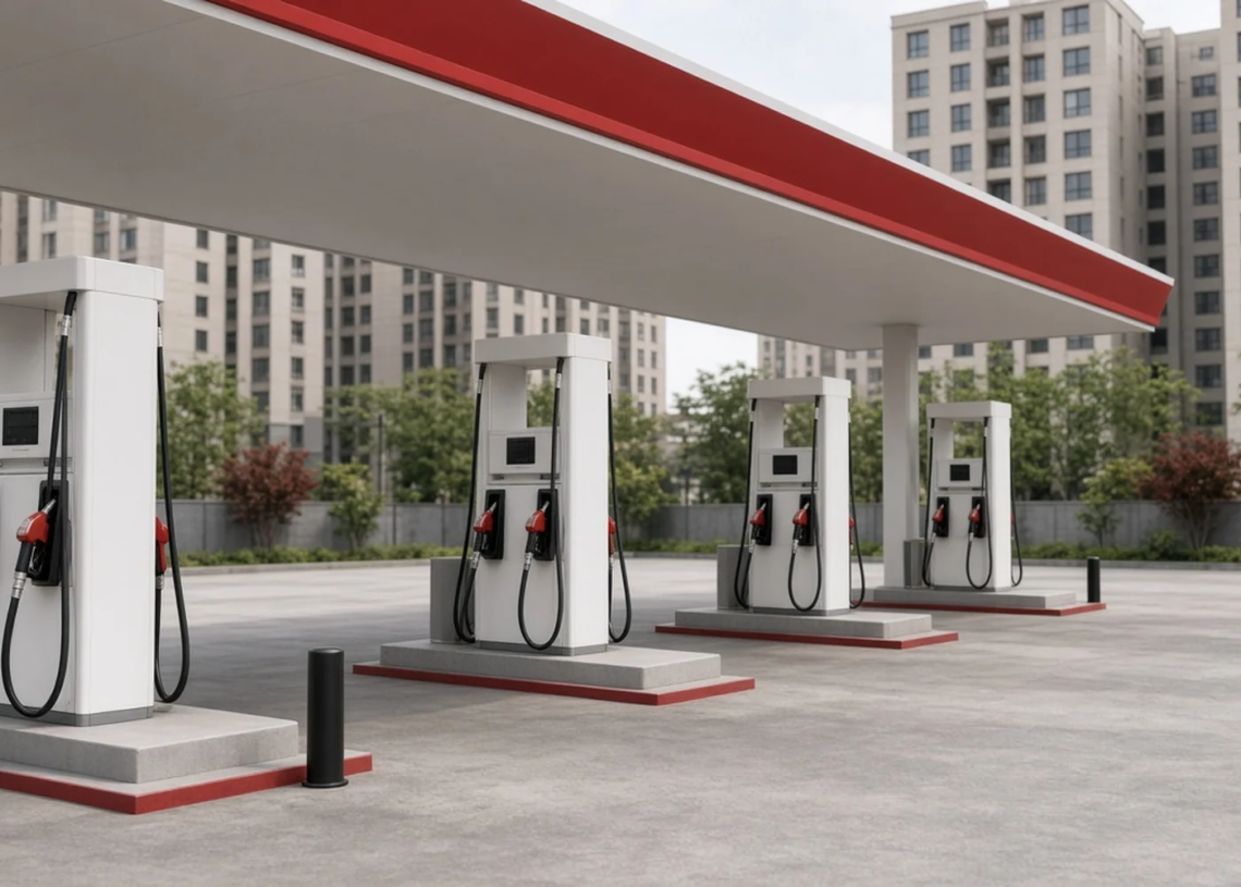 Fuel pumps at a Chinese petrol station as Beijing caps Saturday gasoline and diesel hikes.
