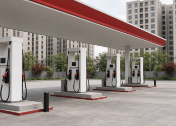 Fuel pumps at a Chinese petrol station as Beijing caps Saturday gasoline and diesel hikes.