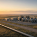 Midstream pipeline and compressor station across plains at sunset, marking ONEOK's closed $9 billion Apollo minority equity stake.
