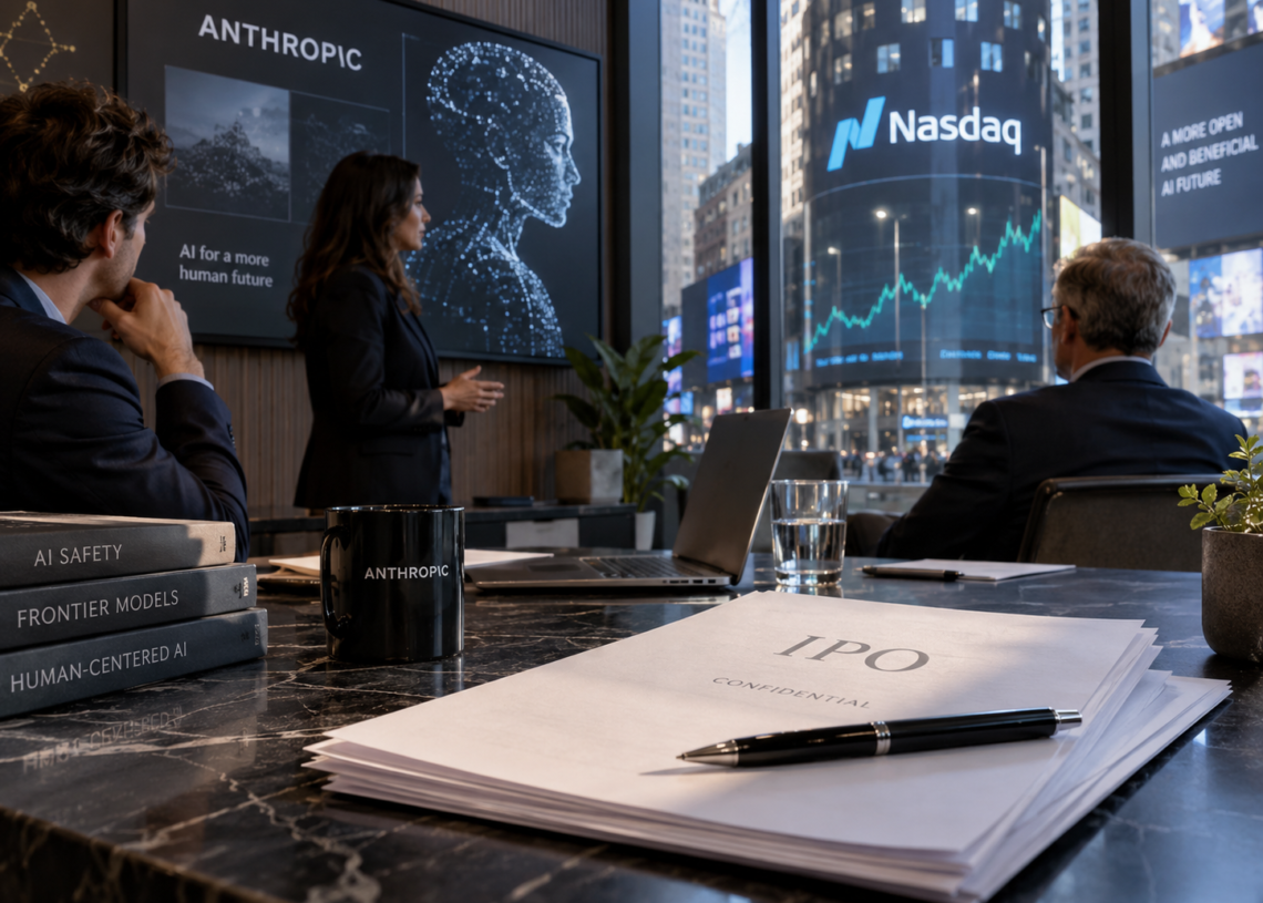 Nasdaq exchange selection imagery for Anthropic potential IPO