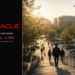 Oracle logo beside a late-day campus descent as Friday cash reversed; close down 1.74 percent.