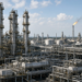 A U.S. oil refinery with distillation towers, pipe racks, and a flare.