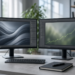 Creative workstation with dual monitors and a green recovery line, as Adobe claws back from a premarket drop in Friday cash.