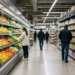 Grocery aisle with produce and packaged goods, illustrating Kroger's mixed second-quarter print.