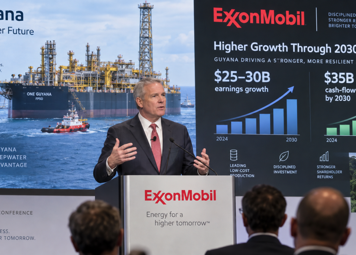ExxonMobil Guyana offshore production and corporate earnings-path framing; Hansen confidence not formal IR raise
