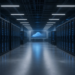 Data-center aisle of GPU server racks with cool blue lighting, suggesting planned large-scale cloud GPU compute capacity.