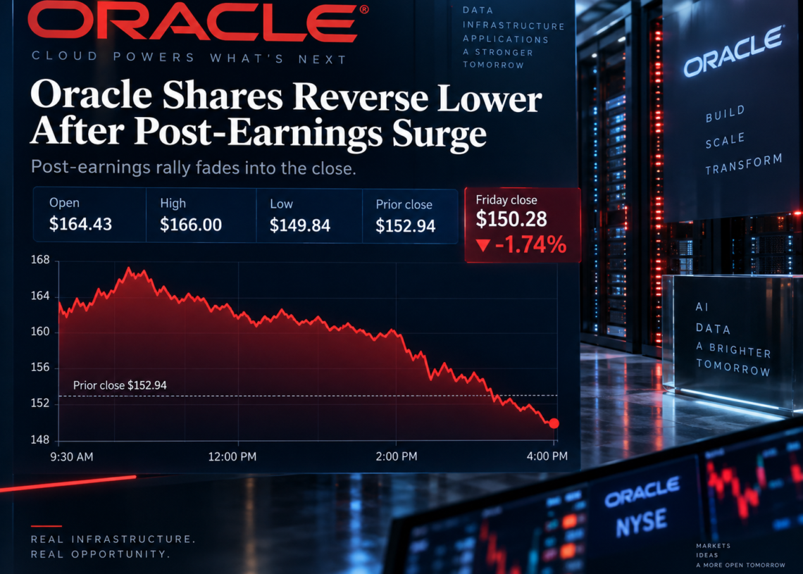 Oracle shares reverse post-earnings surge and close lower in Friday cash