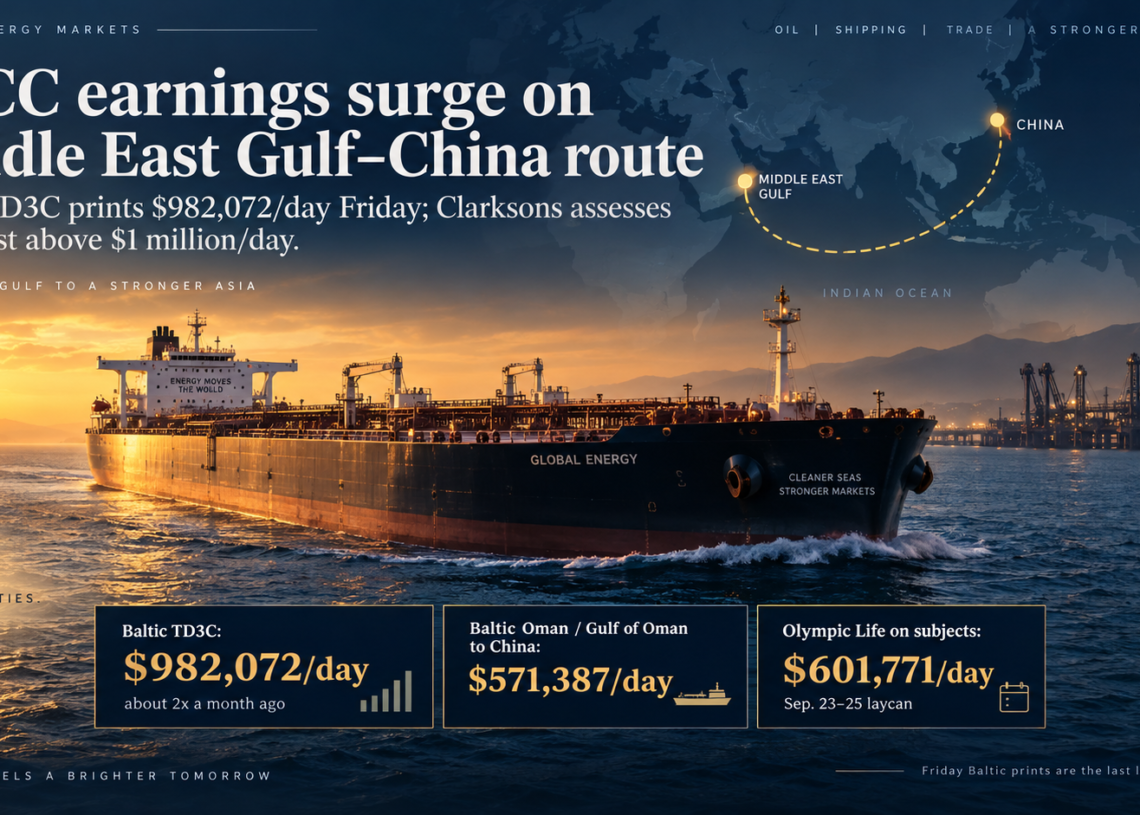 VLCC MEG-China rates near one million dollars a day on Baltic assessment