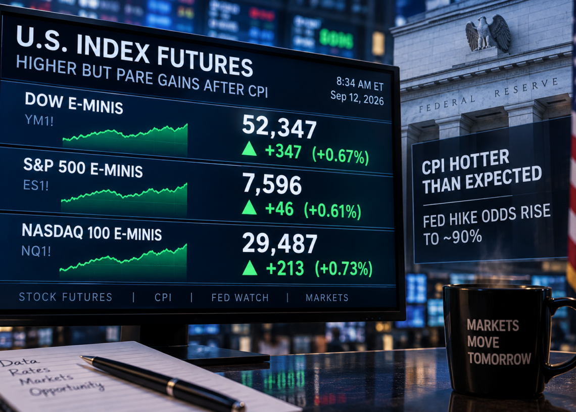 Wall Street futures stay green but pare gains after hot-core CPI as FedWatch holds near 90 percent