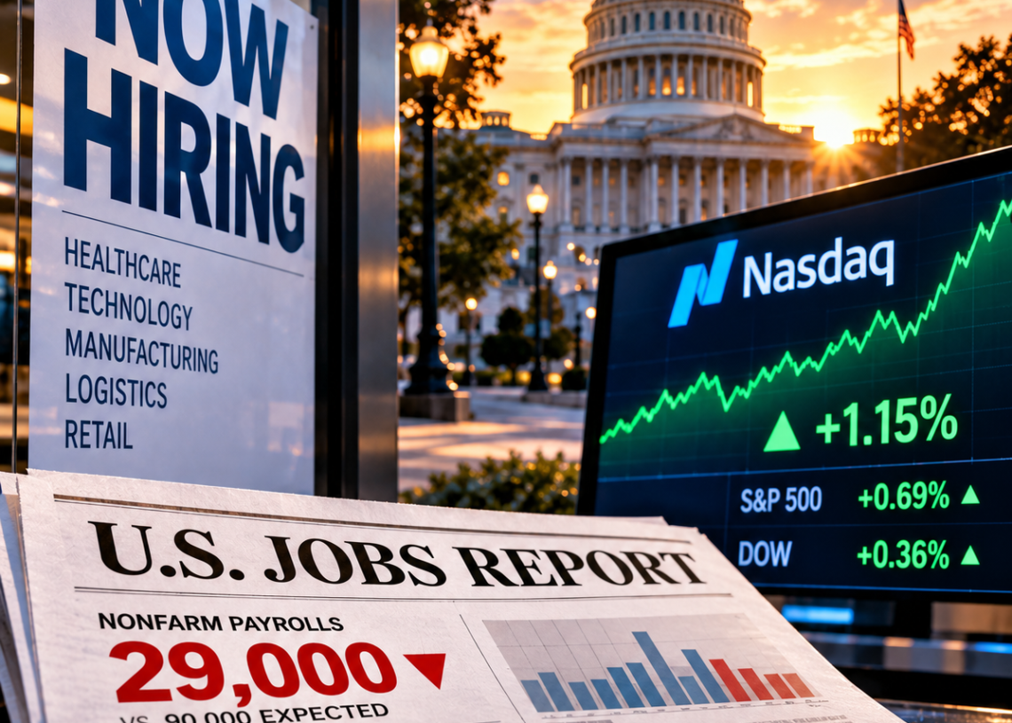 U.S. Adds Just 29,000 Jobs as Weak Payrolls Send Nasdaq to Record High