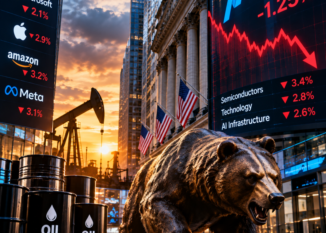 Nasdaq Drops 1.25% as Oil Surge and AI Financing Fears Hit Technology Stocks