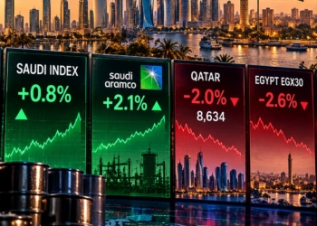 Gulf Markets Split as Saudi Aramco Rises, Qatar Hits Six-Year Low and Egypt Slides